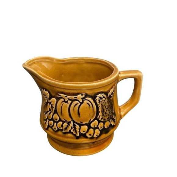 Vintage Harvest Gold Ceramic Tea Coffee Set Fruit Relief Squirrel Finial 5pc - Picture 6 of 16